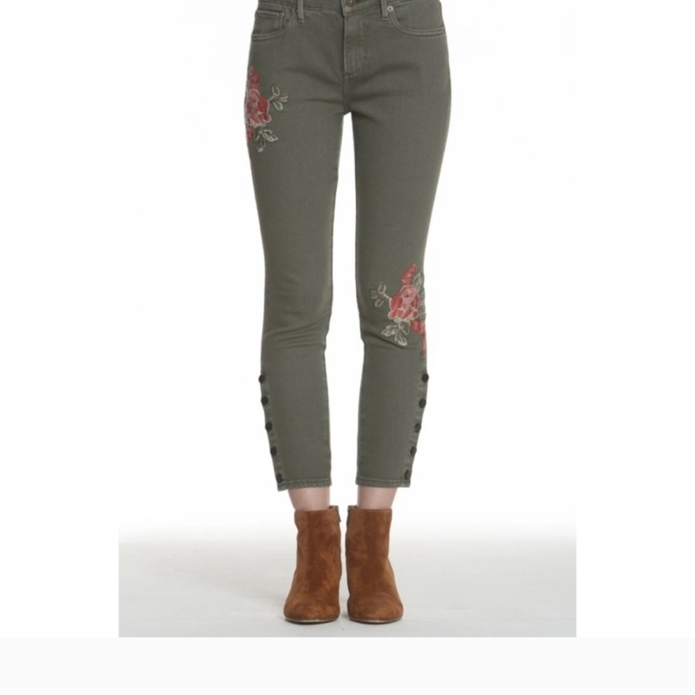 Embroidered Olive Jeans
